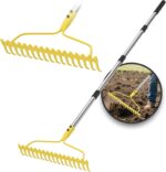 Garden Rakes for Lawns Heavy Duty, 6 FT Bow Rake for Leaves, 17-Tines Metal Rake with Stainless Steel Handle for Yard Leveling, Landscape, Loosening Soil, Yellow