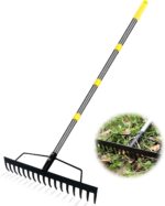 Heavy Duty Bow Rake 17 Tines Metal Garden Rake with Adjustable Handle for Leaves, Lawn, Soil, Sod - 35"-67" Telescopic Handle