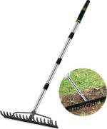 Garden Leaf Rakes 5.58FT Rakes for Lawns Heavy Duty 17 Tines Metal Head,Adjustable Steel Handle,17 Inch Wide Rakes for Leaves, Gathering Shrub, Leveling Grass, Yards (Stainle Steel Yellow)