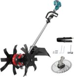 Cordless 2-in-1 Tiller Cultivator & Weed Wacker Compatible with Makita 18V Battery(Tool Only), 500RPM Electric Garden Tiller String Trimmer, 9" Tilling Width 9.4" Depth for Garden Lawn Cultivation