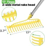 Garden Rakes for Lawns Heavy Duty, 6 FT Bow Rake for Leaves, 17-Tines Metal Rake with Stainless Steel Handle for Yard Leveling, Landscape, Loosening Soil, Yellow - Image 3
