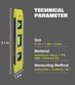 Level & Tool Magnetic Aluminum Reinforced Torpedo Level, 9", Green (1PCS) - Image 6