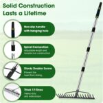 Garden Leaf Rakes 5.58FT Rakes for Lawns Heavy Duty 17 Tines Metal Head,Adjustable Steel Handle,17 Inch Wide Rakes for Leaves, Gathering Shrub, Leveling Grass, Yards (Stainle Steel Yellow) - Image 2