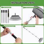 Garden Leaf Rakes, 6FT Rakes for Lawns Heavy Duty 25 Metal Tines 18.5 inch Wide, Adjustable Steel Handle, Rakes for Leaves, Gathering Shrub, Grass, Flower Beds (Stainless Steel - Black) - Image 7