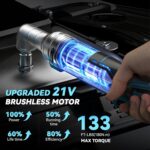 133Ft-lbs Cordless Ratchet Wrench 3/8" Set, 21V Electric Ratchet Wrench, 2250RPM Power Right Angle Wrench with 8 Sockets, 1/4" Adapter, 3" Extension Bar, 2× 2.0Ah Batteries & Charger - Image 2