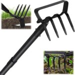 73" Adjustable Long Handle Heavy Duty Stirrup Cultivator Gardening Tool, Black Metal, Manual Operation, Garden