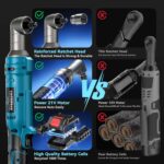 133Ft-lbs Cordless Ratchet Wrench 3/8" Set, 21V Electric Ratchet Wrench, 2250RPM Power Right Angle Wrench with 8 Sockets, 1/4" Adapter, 3" Extension Bar, 2× 2.0Ah Batteries & Charger - Image 8