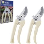 BUGUI Bypass Garden Pruning Shears - 2 Pack, Ultra Lightweight Hand Pruners Make Cut Smooth & Clean, Professional Gardening Scissors for Cutting Live Flowers, Plants, Light Branches