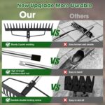 Garden Leaf Rakes 5.58FT Rakes for Lawns Heavy Duty 17 Tines Metal Head,Adjustable Steel Handle,17 Inch Wide Rakes for Leaves, Gathering Shrub, Leveling Grass, Yards (Stainle Steel Yellow) - Image 5