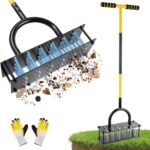 Lawn Aerator Tool with 24 Steel Spikes, Grass Aerator Lawn Tools with Spring-Loaded Design & Adjustable T-Handle, Pre-Assembled Hand Aerator Lawn Tool for Lawn, Courtyard and Garden