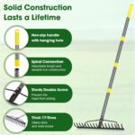 Heavy Duty Bow Rake 17 Tines Metal Garden Rake with Adjustable Handle for Leaves, Lawn, Soil, Sod - 35"-67" Telescopic Handle - Image 5