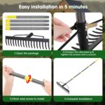 Heavy Duty Bow Rake 17 Tines Metal Garden Rake with Adjustable Handle for Leaves, Lawn, Soil, Sod - 35"-67" Telescopic Handle - Image 7