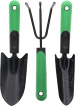 Hooyman Garden Tool Set Including Cultivator, Transplanter, and Trowel with Heavy Duty Steel Construction, No-Slip H-Grip Handles, and Blade Measurement Markings for Gardening, Weeding, and Outdoors