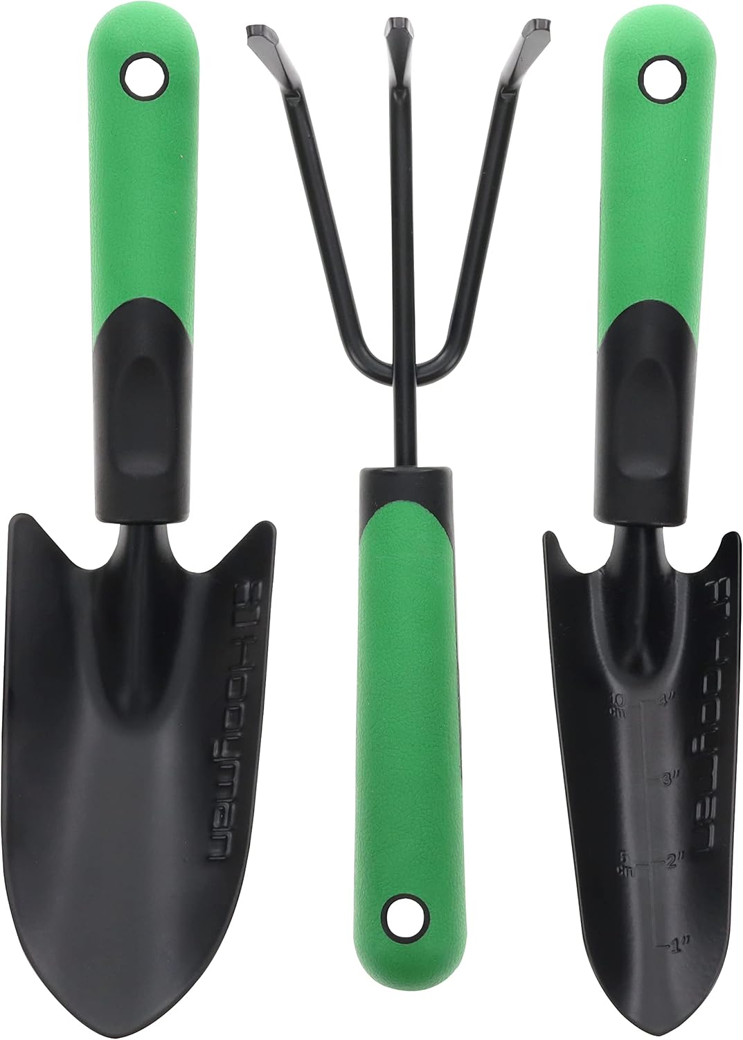 71ISnj-WhgL._AC_SL1500_ Hooyman Garden Tool Set Including Cultivator, Transplanter, and Trowel with Heavy Duty Steel Construction, No-Slip H-Grip Handles, and Blade Measurement Markings for Gardening, Weeding, and Outdoors - Image 1