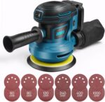 Cordless Random Orbital Sander for 18v Battery (NOT Included), Electric Palm Orbital Sander with Dust Collector, 6 Variable Speeds, 24Pcs Sandpaper for Sanding Polishing Wood