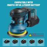 Cordless Random Orbital Sander for 18v Battery (NOT Included), Electric Palm Orbital Sander with Dust Collector, 6 Variable Speeds, 24Pcs Sandpaper for Sanding Polishing Wood - Image 5