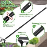 73" Adjustable Long Handle Heavy Duty Stirrup Cultivator Gardening Tool, Black Metal, Manual Operation, Garden - Image 4