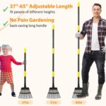 Rake, Garden Rake for Leaves, Heavy Duty Metal Leaf Rake with 37-65 inch Adjustable Steel Handle, 11 Tines Small Narrow Rake for Lawns Yard Flower Bed Grass Mulch Shrub Camping Gardening - Image 4