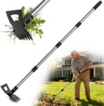 2-in-1 Stand-Up Weeder and Tool with Telescoping Handle, Multi-Function Garden Weeding Tool with 6 Sharp Tines and Flat Edge