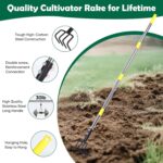 Garden Hand Tiller Cultivator, 4-Tine Adjustable Long Handle, Heavy Duty Weeding Tool for Raised Beds, Rust-Resistant Soil Loosener for Flower & Vegetable Gardens - Image 4