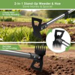 2-in-1 Stand-Up Weeder and Tool with Telescoping Handle, Multi-Function Garden Weeding Tool with 6 Sharp Tines and Flat Edge - Image 2