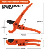 Pipe Cutter, High Performance Teflon blade Made Ratchet-type Pipe Cutter, One-hand Fast Pipe Cutting Tool for PVC PPR PE PEX Pipe and Other Plastic Pipe (1-3/8''(33mm MAX)) - Image 2