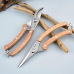 BUGUI 8” Wood Handle Garden Scissors, Set of 2, Includes Bypass Pruning Shears and Long Straight Tip Clippers, Premium Gardening Tools with Precision-Ground SK-5 Steel Blade - Image 4