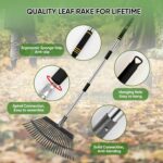 Garden Leaf Rakes, 6FT Rakes for Lawns Heavy Duty 25 Metal Tines 18.5 inch Wide, Adjustable Steel Handle, Rakes for Leaves, Gathering Shrub, Grass, Flower Beds (Stainless Steel - Black) - Image 5