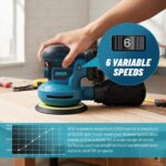 Cordless Random Orbital Sander for 18v Battery (NOT Included), Electric Palm Orbital Sander with Dust Collector, 6 Variable Speeds, 24Pcs Sandpaper for Sanding Polishing Wood - Image 6