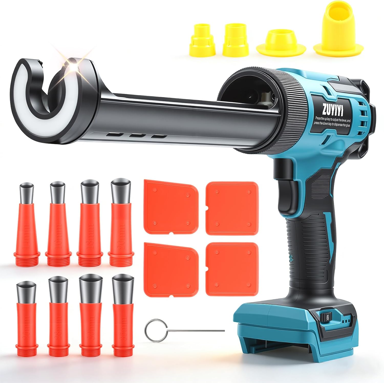 71kGNCayJwL._AC_SL1500_ Cordless Caulking Gun for Makita 18v Battery(No Battery), Electric Caulk Gun w/17Pcs Caulking Finisher Kit, 6-Speed, LED Light, Auto Retract, 10OZ Caulk Gun for Filling, Sealing, Repair - Image 1