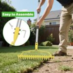 Garden Rakes for Lawns Heavy Duty, 6 FT Bow Rake for Leaves, 17-Tines Metal Rake with Stainless Steel Handle for Yard Leveling, Landscape, Loosening Soil, Yellow - Image 6