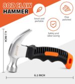 Mini Hammer Set, 8oz Lightweight Tool for Hanging Wall Decor, Hardware Kit, 8 Piece - Image 3