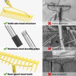 Garden Rakes for Lawns Heavy Duty, 6 FT Bow Rake for Leaves, 17-Tines Metal Rake with Stainless Steel Handle for Yard Leveling, Landscape, Loosening Soil, Yellow - Image 5