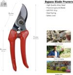7" Small Pruning Shears Garden Shears - Premium Alloy Steel Bypass Pruner, Precision-ground Blades, Heavy Duty Gardening Tools, Red - Image 2