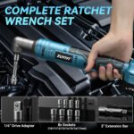 133Ft-lbs Cordless Ratchet Wrench 3/8" Set, 21V Electric Ratchet Wrench, 2250RPM Power Right Angle Wrench with 8 Sockets, 1/4" Adapter, 3" Extension Bar, 2× 2.0Ah Batteries & Charger - Image 7