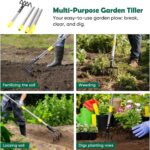 Garden Hand Tiller Cultivator, 4-Tine Adjustable Long Handle, Heavy Duty Weeding Tool for Raised Beds, Rust-Resistant Soil Loosener for Flower & Vegetable Gardens - Image 6