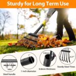 Rake, Garden Rake for Leaves, Heavy Duty Metal Leaf Rake with 37-65 inch Adjustable Steel Handle, 11 Tines Small Narrow Rake for Lawns Yard Flower Bed Grass Mulch Shrub Camping Gardening - Image 3