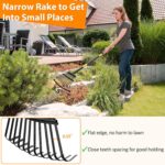 Rake, Garden Rake for Leaves, Heavy Duty Metal Leaf Rake with 37-65 inch Adjustable Steel Handle, 11 Tines Small Narrow Rake for Lawns Yard Flower Bed Grass Mulch Shrub Camping Gardening - Image 2