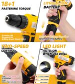 12V Drill Driver Power Tool Combo Kits with Cordless Drill, Professional Household Home Tool Kit Set, DIY Hand Tool Kits for Garden Office House Repair Yellow - Image 5