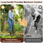 73" Adjustable Long Handle Heavy Duty Stirrup Cultivator Gardening Tool, Black Metal, Manual Operation, Garden - Image 3