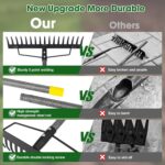 Heavy Duty Bow Rake 17 Tines Metal Garden Rake with Adjustable Handle for Leaves, Lawn, Soil, Sod - 35"-67" Telescopic Handle - Image 3
