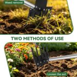 Garden Tool, 17-58" Weed Puller Tool with Long Handle, 2-in-1 Hand Weed Rake and Garden for Gardening Weeding, Stand Up Heavy Duty Weeder Remover Tool for Yard Lawn Patio Garden - Image 4