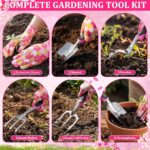 Blueweenly 9 Pcs Garden Tools Set Gardening Gifts for Women Include 6 Heavy Duty Garden Hand Tools 1. 6L Christian Galvanized Metal Watering Can Apron Gloves Ideal Gifts for Women Mom Grandma(Pink) - Image 4