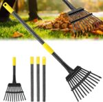 Rake, Garden Rake for Leaves, Heavy Duty Metal Leaf Rake with 37-65 inch Adjustable Steel Handle, 11 Tines Small Narrow Rake for Lawns Yard Flower Bed Grass Mulch Shrub Camping Gardening