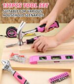 Pink Tool Set -131 Piece Pink Tool sets for WomenGeneral Household Hand Tool Kit with Plastic Tool Box Storage Case(Pink) - Image 7