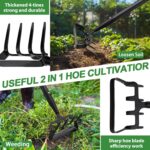 73" Adjustable Long Handle Heavy Duty Stirrup Cultivator Gardening Tool, Black Metal, Manual Operation, Garden - Image 2