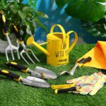 Blueweenly 9 Pcs Garden Tools Set Gardening Gifts for Women Include 6 Heavy Duty Garden Hand Tools 1. 6L Christian Galvanized Metal Watering Can Apron Gloves Ideal Gifts for Women Mom Grandma(Yellow) - Image 6