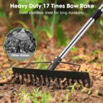 Garden Leaf Rakes 5.58FT Rakes for Lawns Heavy Duty 17 Tines Metal Head,Adjustable Steel Handle,17 Inch Wide Rakes for Leaves, Gathering Shrub, Leveling Grass, Yards (Stainle Steel Yellow) - Image 3