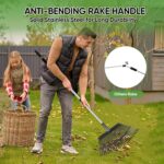 Garden Leaf Rakes, 6FT Rakes for Lawns Heavy Duty 25 Metal Tines 18.5 inch Wide, Adjustable Steel Handle, Rakes for Leaves, Gathering Shrub, Grass, Flower Beds (Stainless Steel - Black) - Image 3