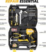 12V Drill Driver Power Tool Combo Kits with Cordless Drill, Professional Household Home Tool Kit Set, DIY Hand Tool Kits for Garden Office House Repair Yellow - Image 2